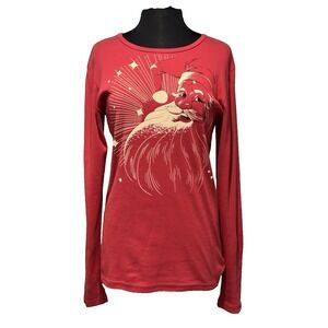 NEW Green 3 Classic Santa Long Sleeve Tee Women's Large‎ Red Christmas Holiday